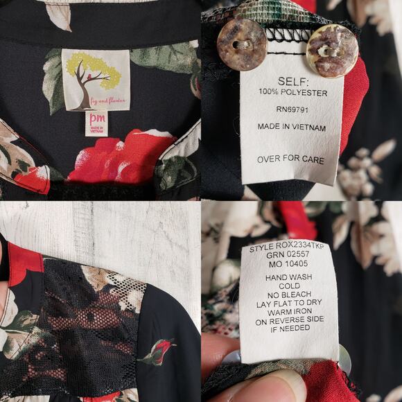 Fig + Flower Floral Long Sleeve Button Down Shirt Women's Size Petite Medium PM - Picture 5 of 11